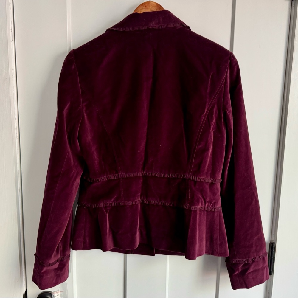 Apt. 9 Plum Velvet Blazer Jacket Size 10 Ruffle Trim NWT - Picture 3 of 5